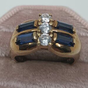 Hollywood Collection "Irene Dunn" Deep Blue Sapphire and CZ 925 Ring, Sz 9.